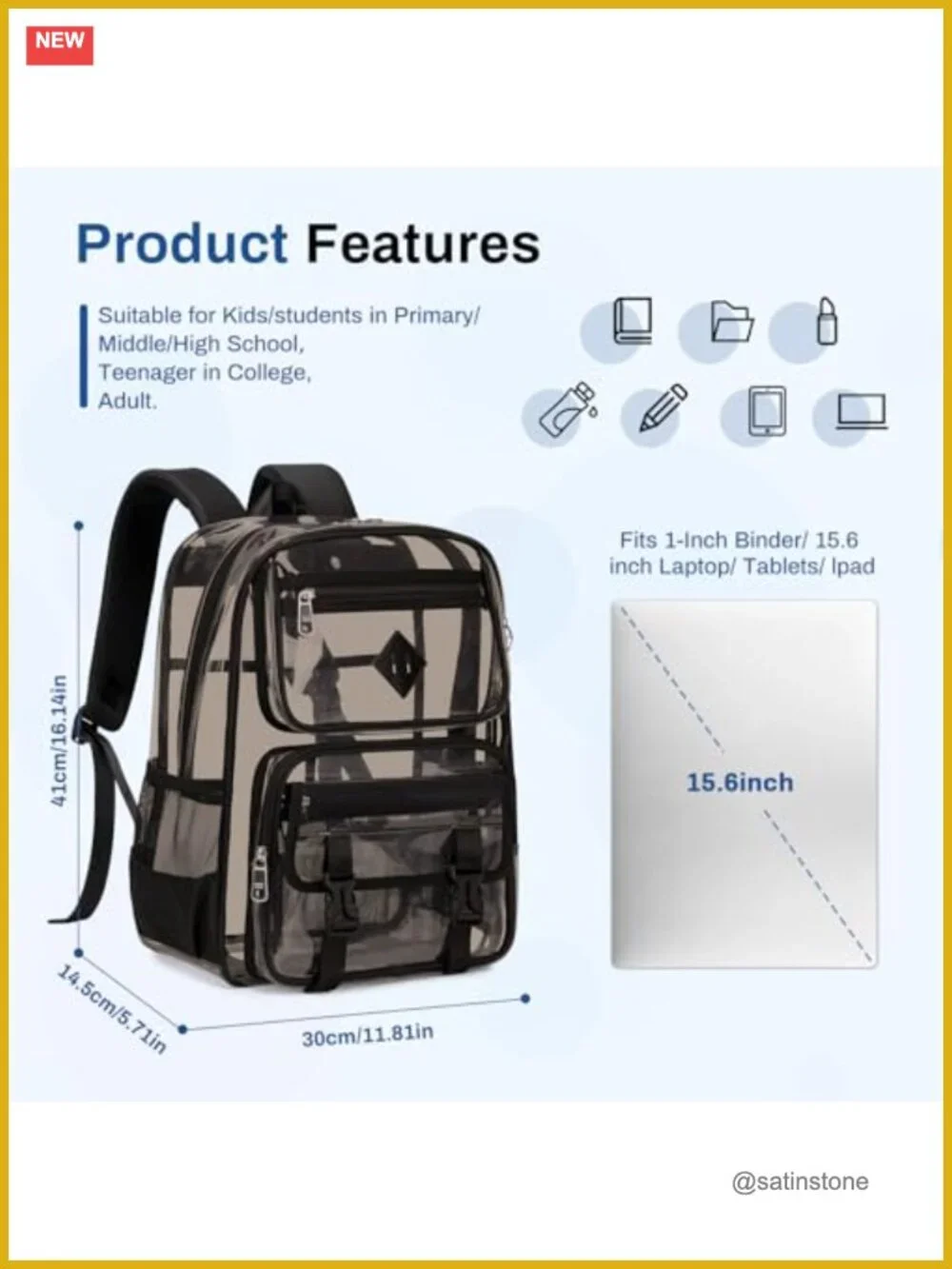 Clear Backpack for School Stadium PVC Bookbag Heavy Duty See Through Bag
